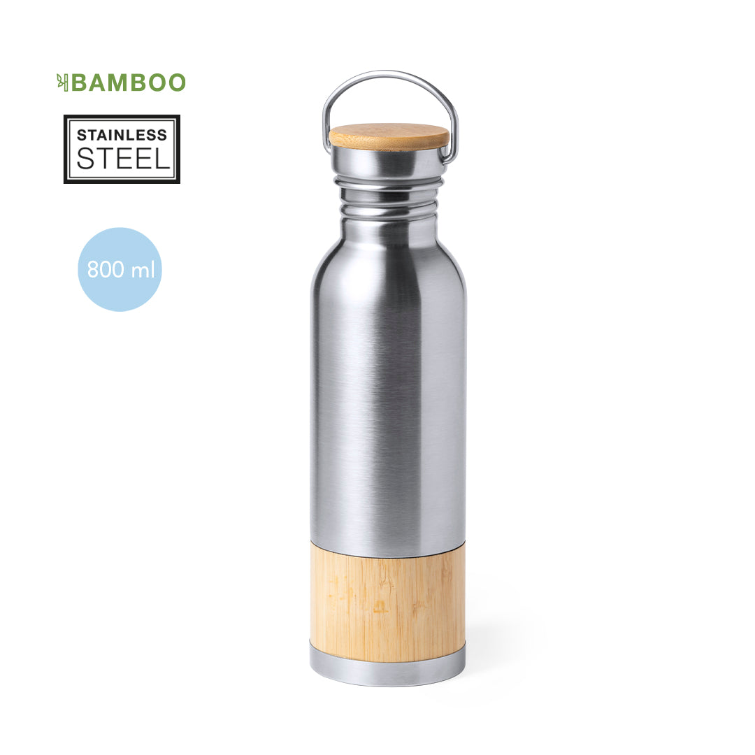 Bidón Retro de Acero Inoxidable y Bambú 800 ml