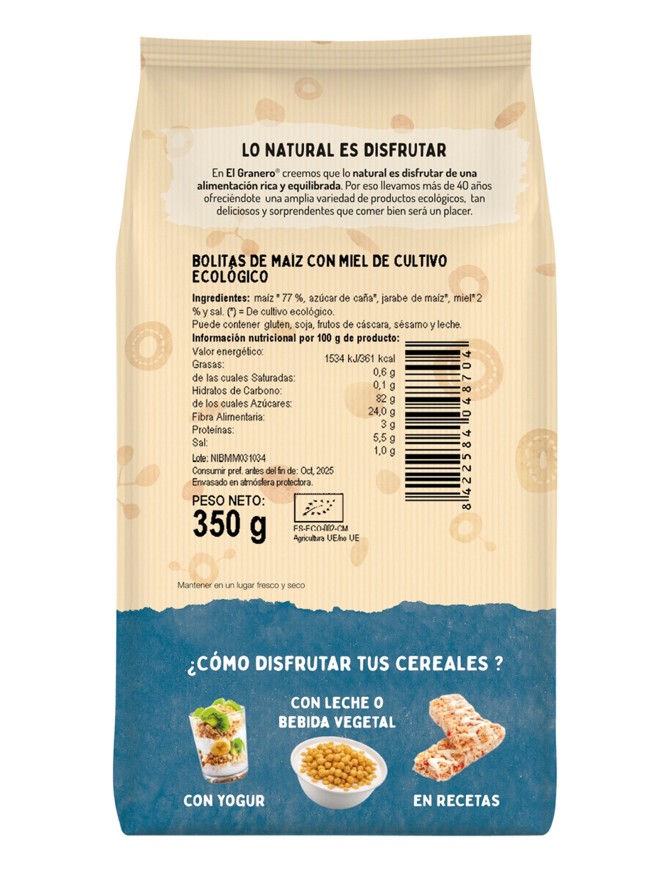 Bolitas de Maíz con Miel BIO – El Granero Integral | 350 g