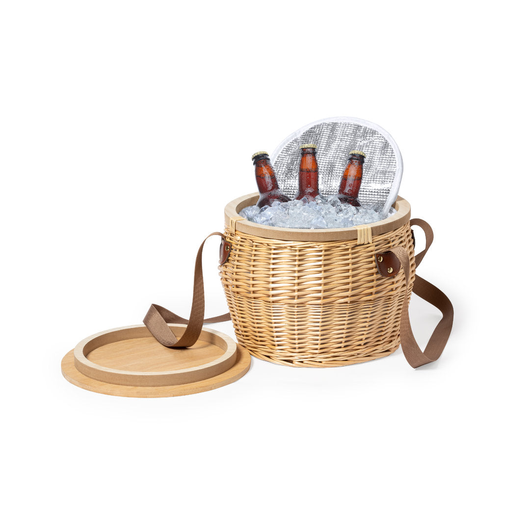 Cesta Nevera de Mimbre con Tapa-Mesa de Bambú