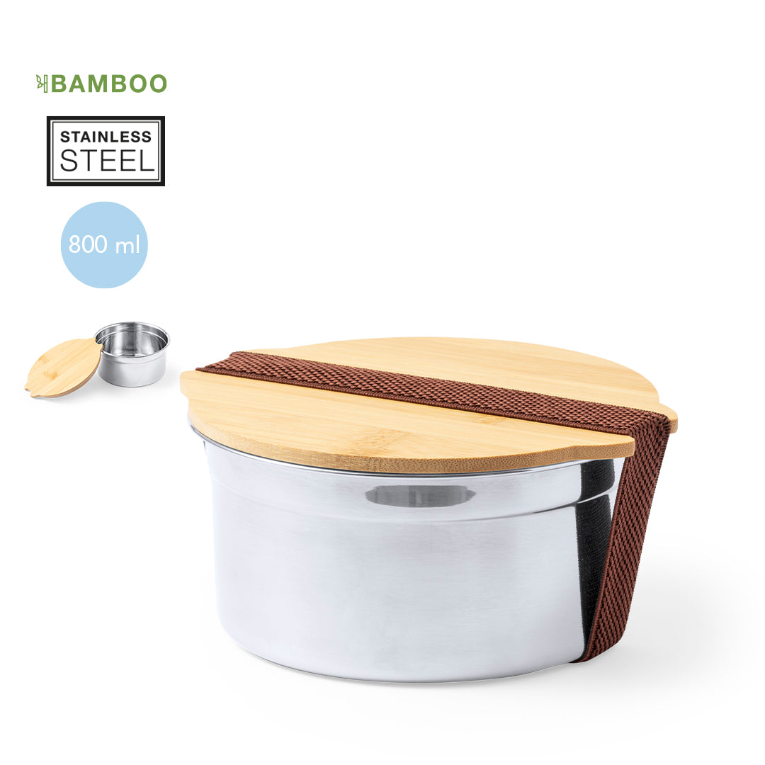 Fiambrera de Acero Inox y Bambú – 800 ml
