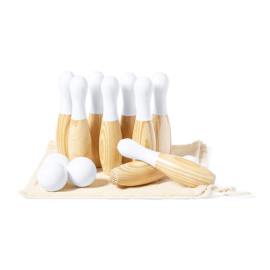 Juego de Bolos de Madera Natural