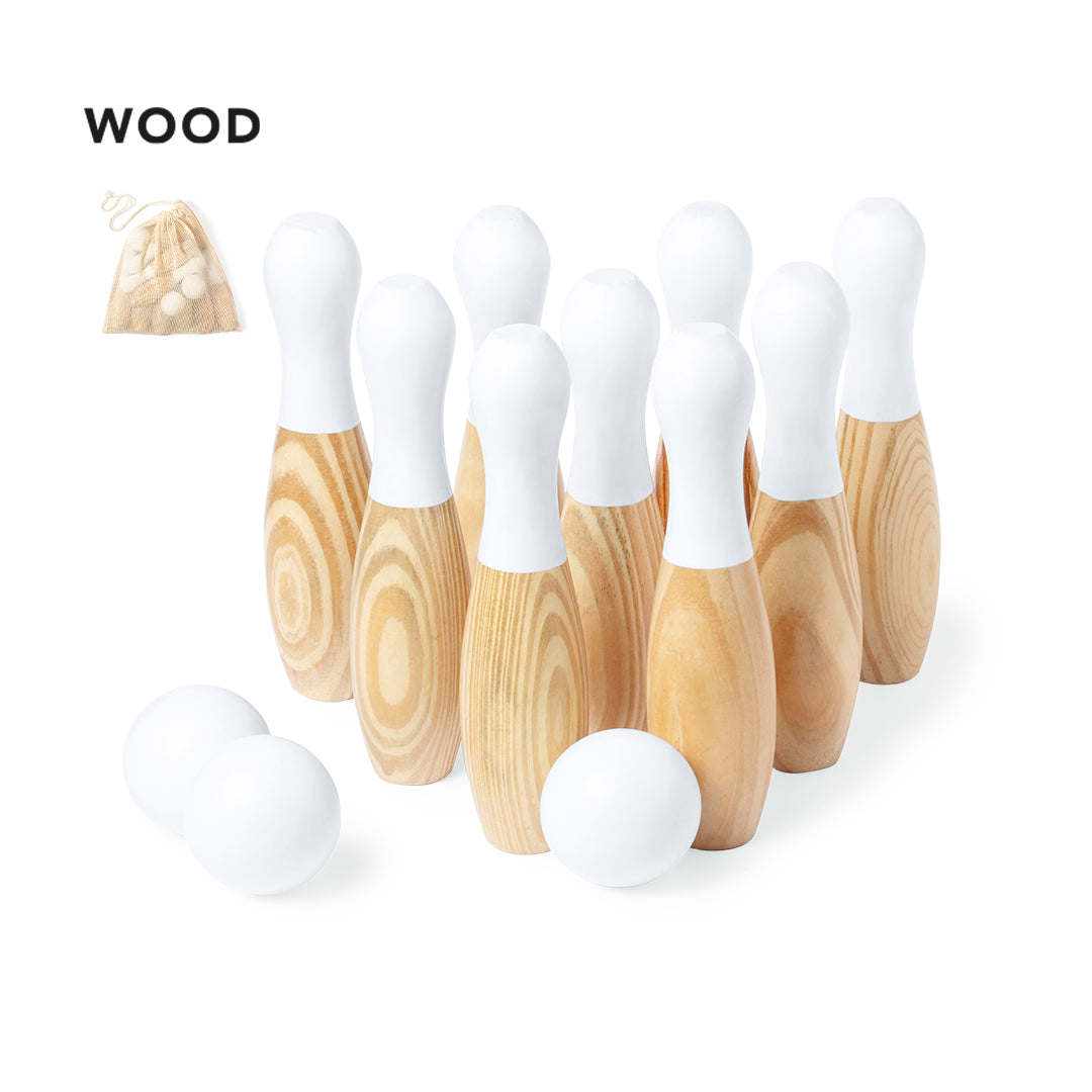 Juego de Bolos de Madera Natural