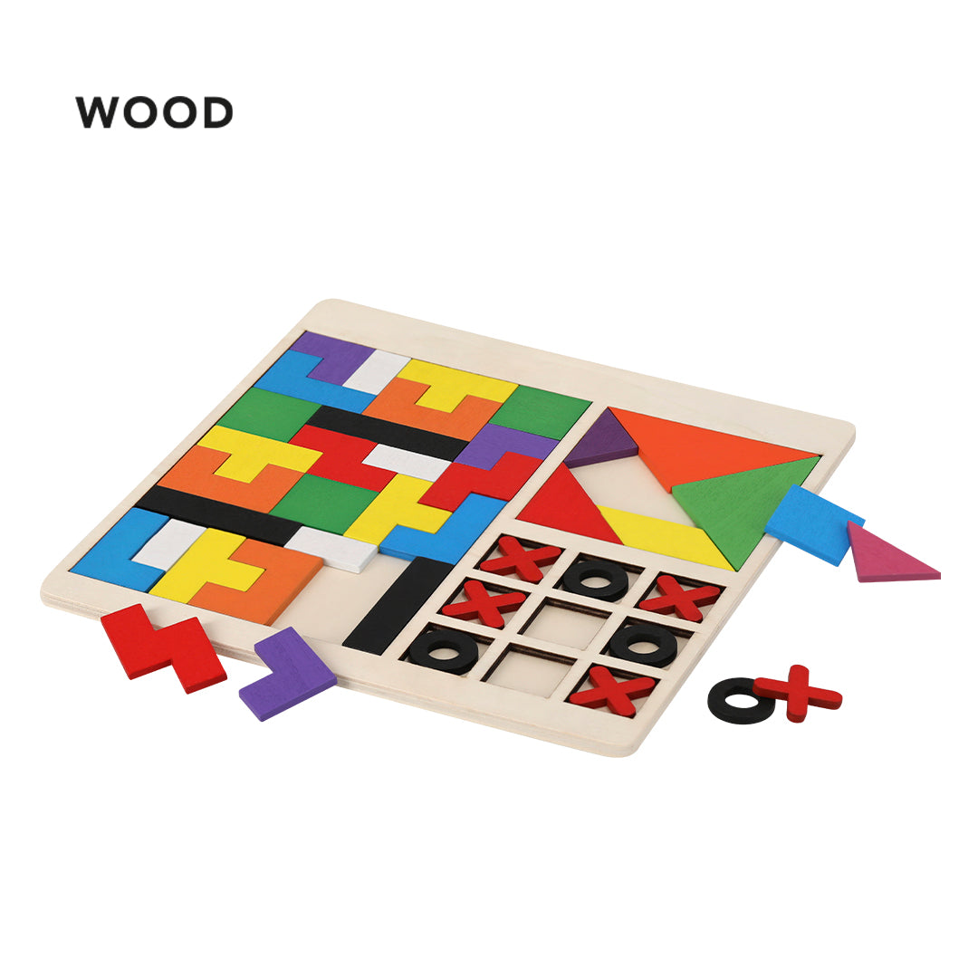 Set de 3 Juegos de Madera: Abecedario, Tangram y 3 en Raya