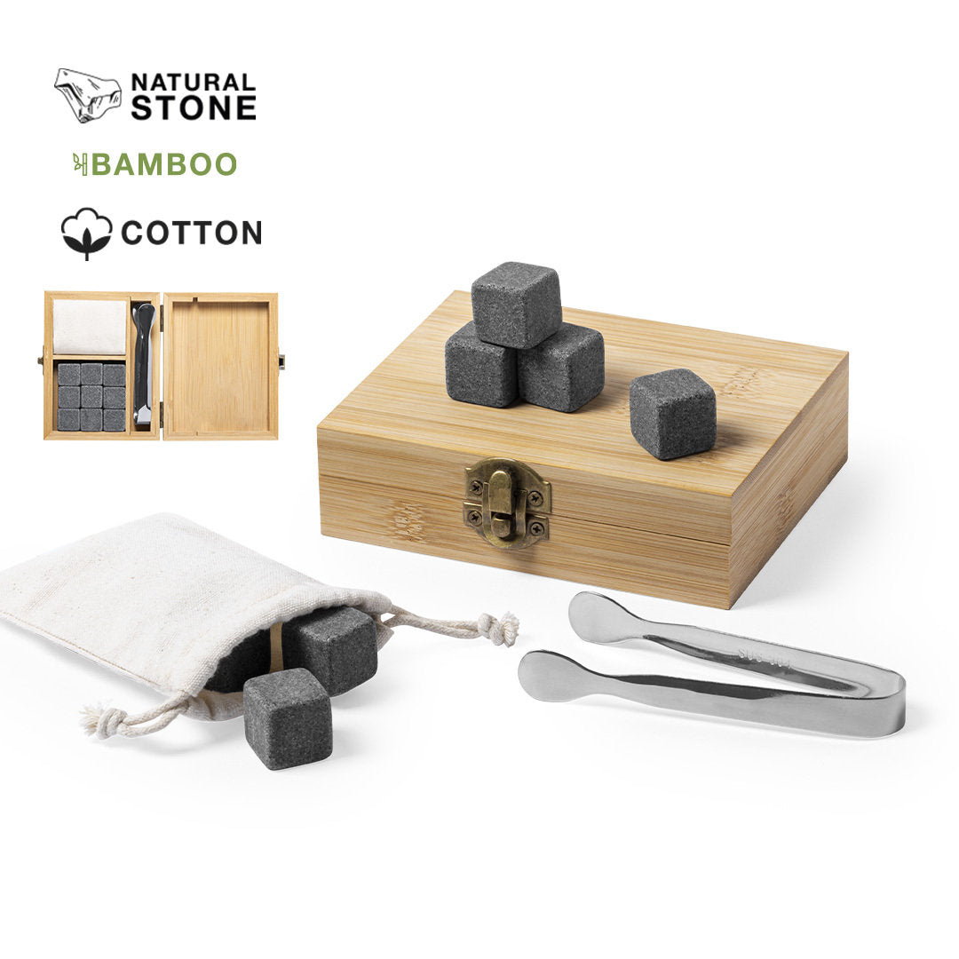 Set Premium de 9 Cubitos de Piedra Natural con Estuche de Bambú