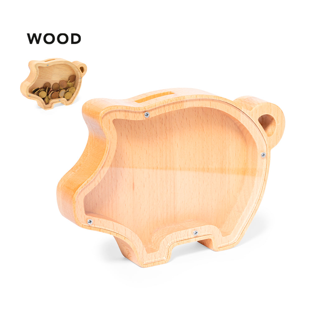 Hucha Cerdito de Madera con Ventana