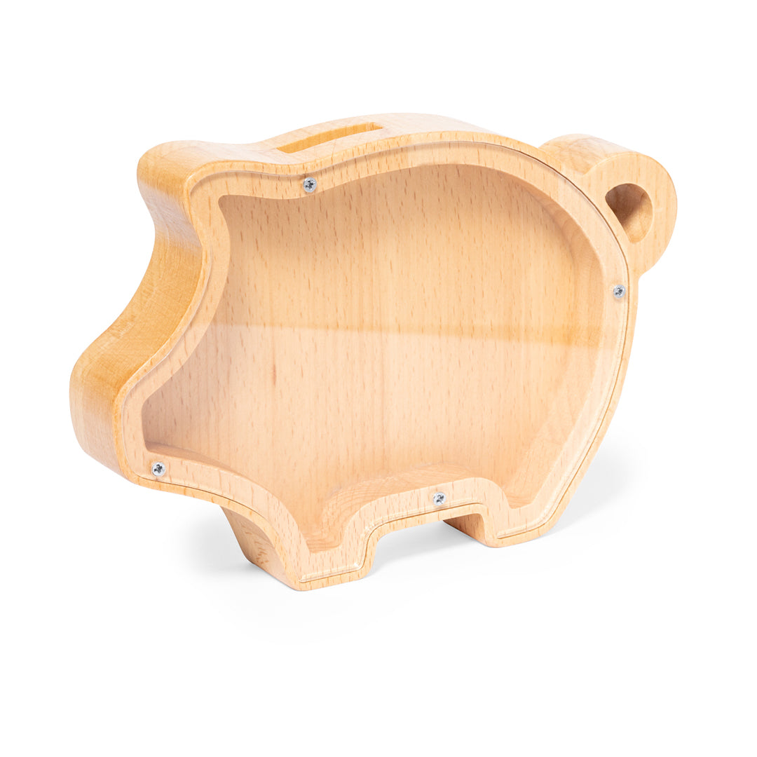 Hucha Cerdito de Madera con Ventana