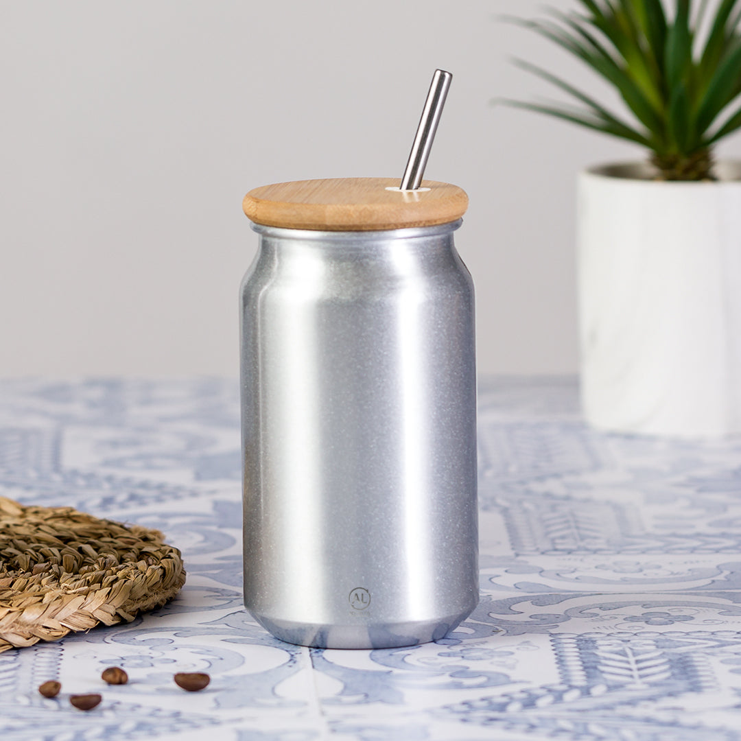 Vaso Lata de Aluminio Reciclado con Pajita