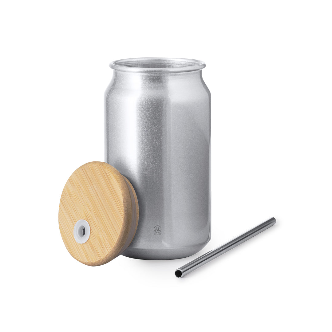 Vaso Lata de Aluminio Reciclado con Pajita